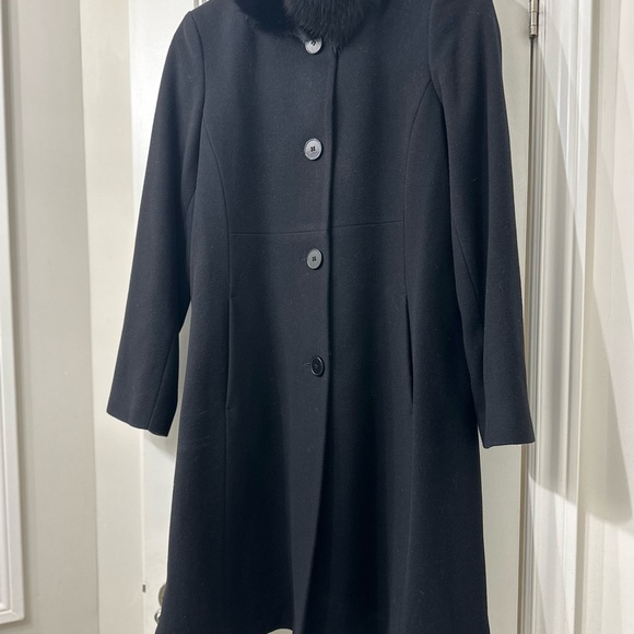 Malia Wool & Cashmere Fur Collar Black Midi Coat - NWOT Size 12 - Picture 6 of 7
